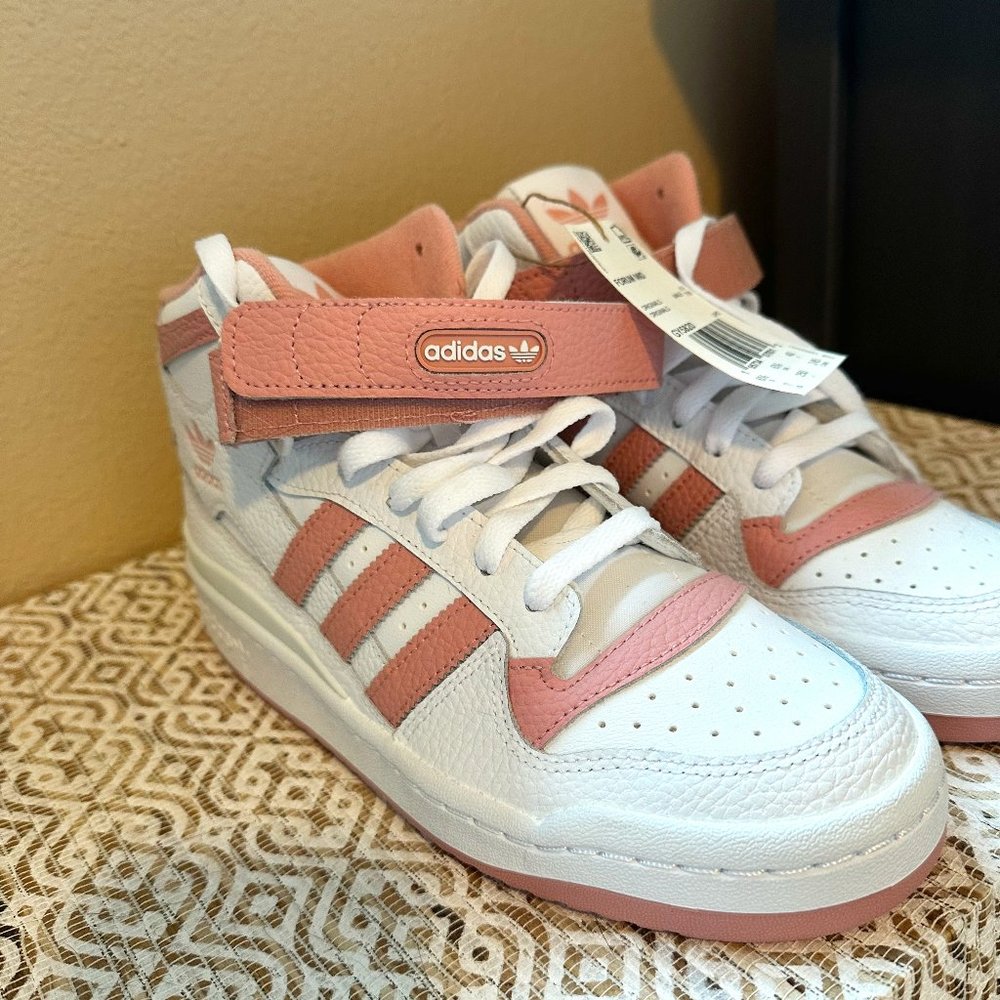 Adidas Originals Forum 84 Mid Shoes Sneakers Size 7 Mens - White w/Pink Unisex